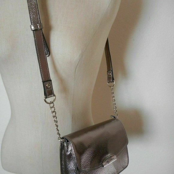 NEW LIBBY EDELMAN Shiny Lead Silver Color Mini Cross body Handbag - Picture 2 of 5